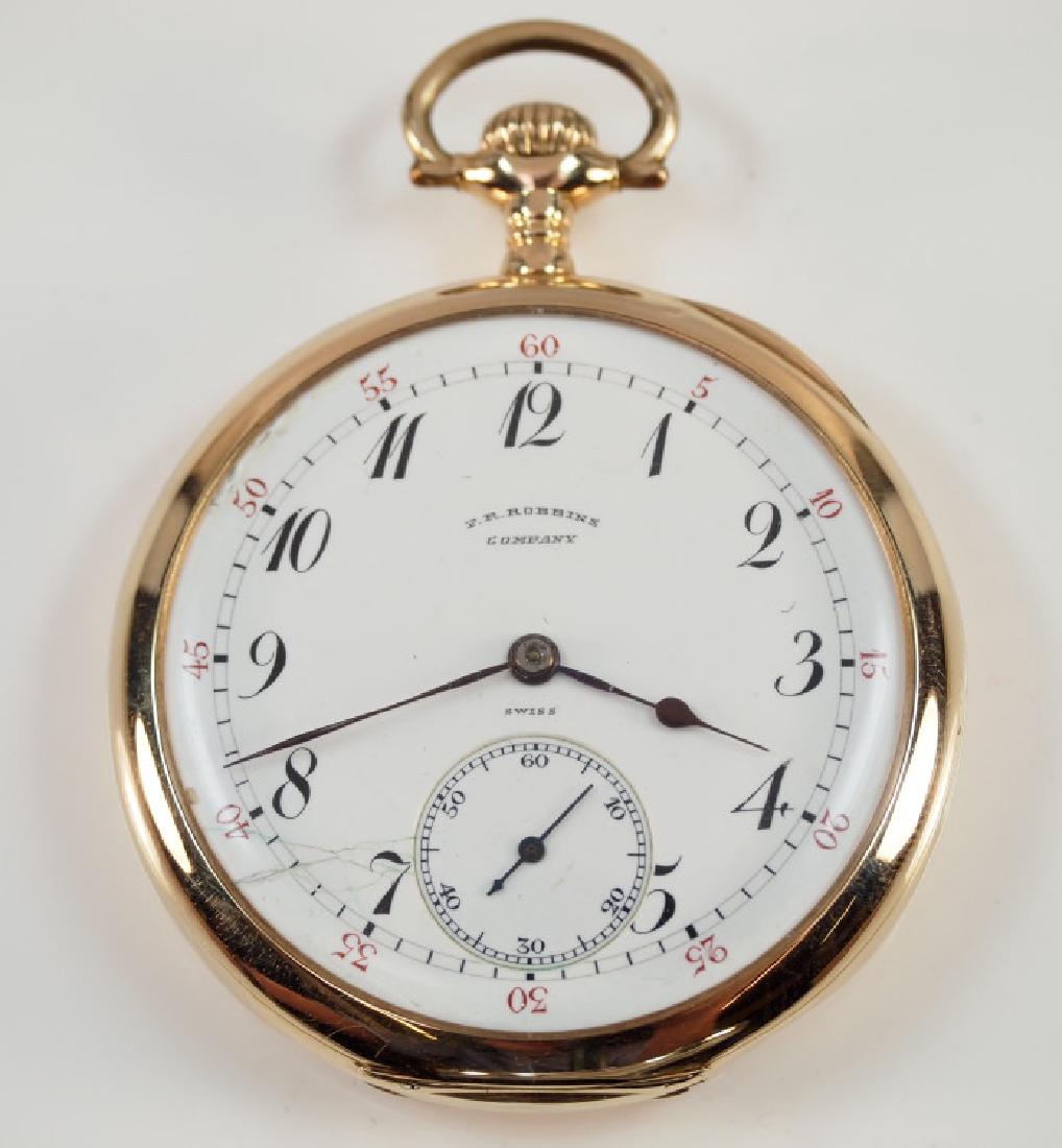 Vacheron Constantin 14k pocket watch: Vacheron Constantin 14k gold gentleman's pocket watch. Retailed by F. A. Robbins and Co., 50mm, 21 j, Adj 8 pos, SW, PS, in a 14k yellow gold case, OF, SSD porcelain dial with Arabic numerals. Serial 