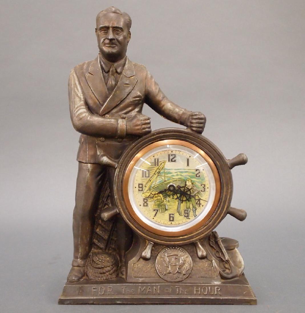 Spelter "F. D. R." figural clock (1 of 2)