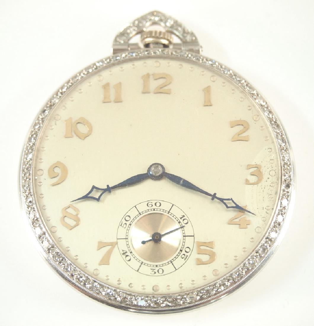 Platinum Gruen Verithin pocket watch w/Diamond bezel