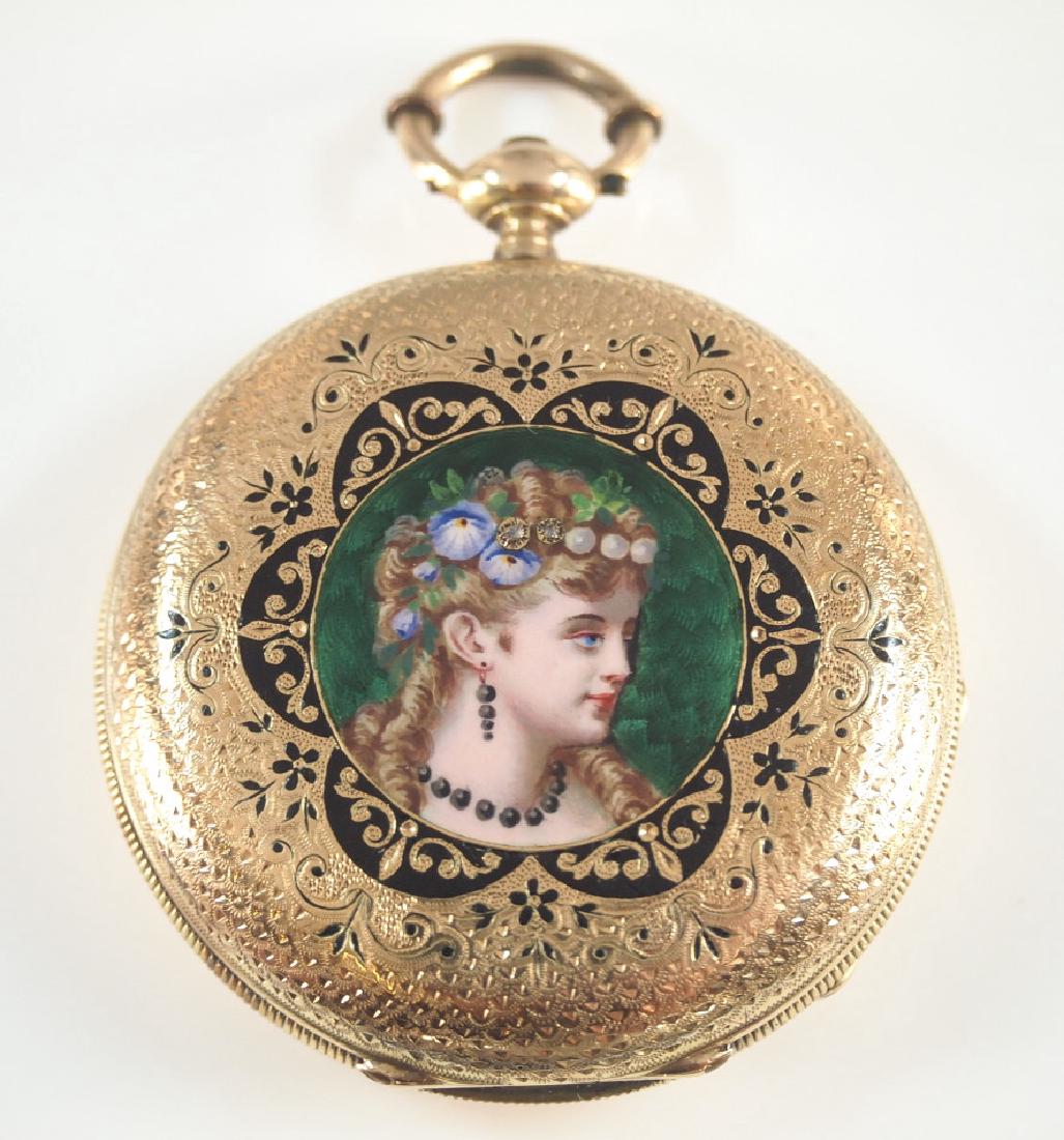 18k Swiss enameled pocket watch (1 of 4)