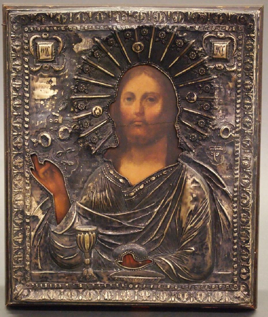 Early 19th c Russian Silver Icon of Christ (1 of 3)