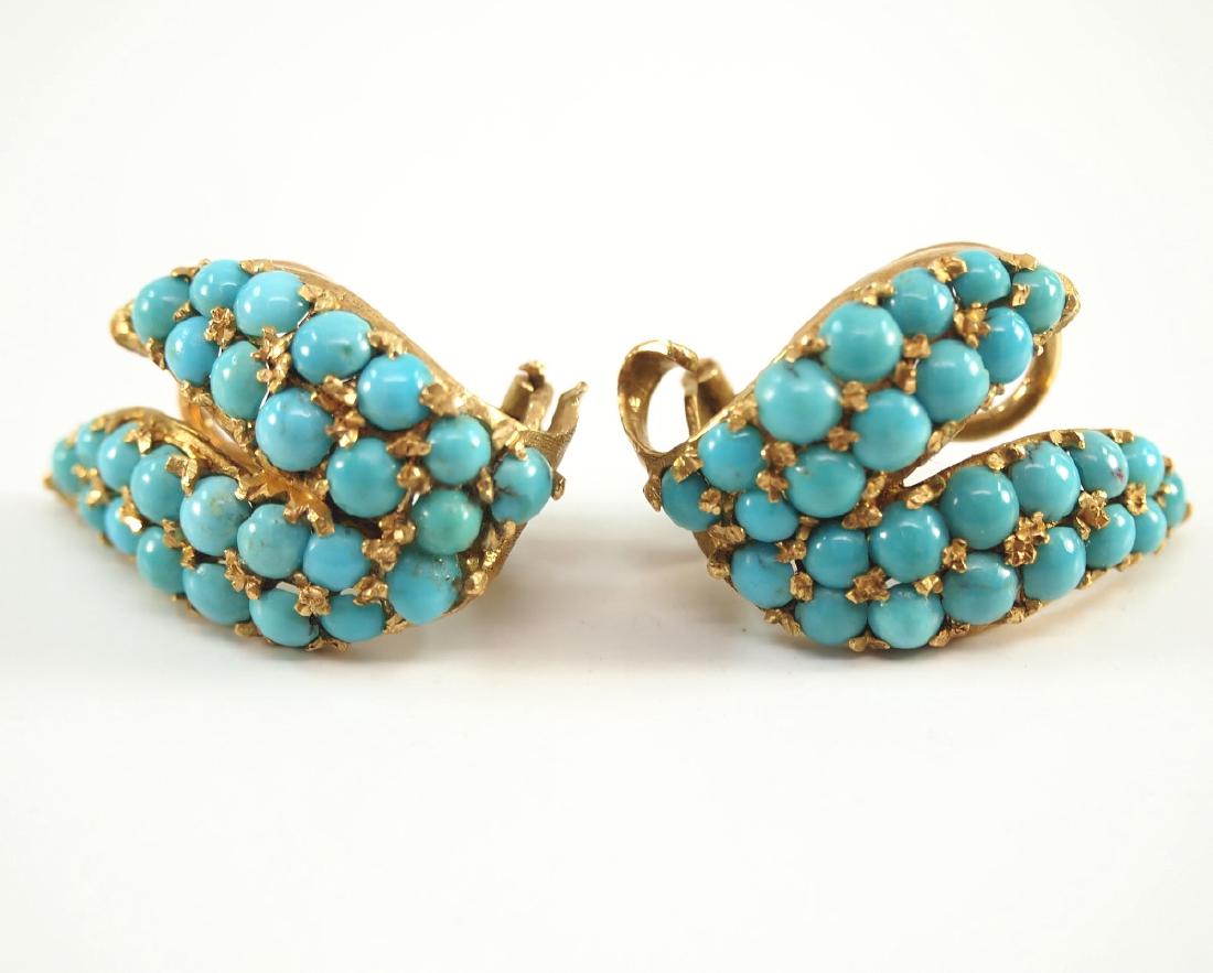 Pr. Of Italian 18 kt Yellow Gold & Turquoise Ear Clips (1 of 1)