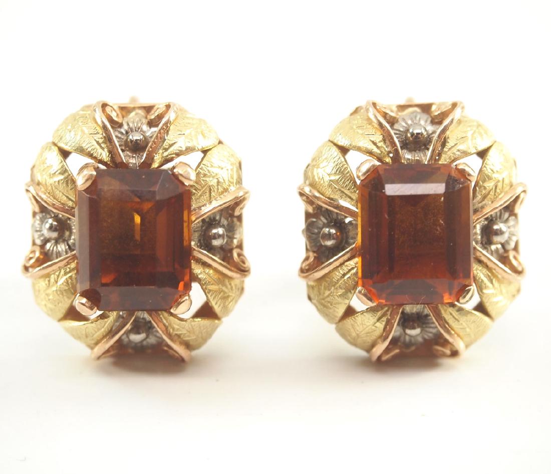 Pr. 14 kt Yellow Gold & Semi-Precious Stone Ear Clips (1 of 1)
