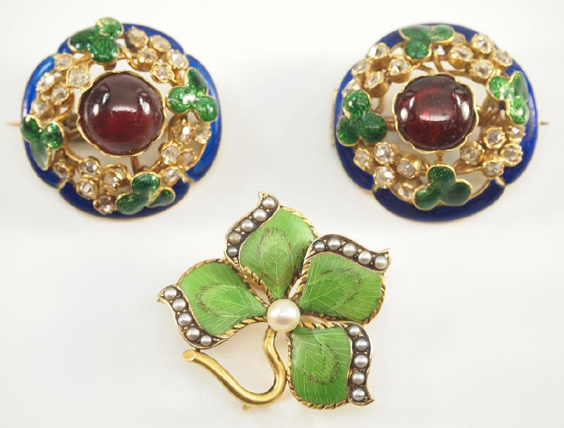 Yellow Gold, Enamel, & Diamond Brooches (1 of 1)