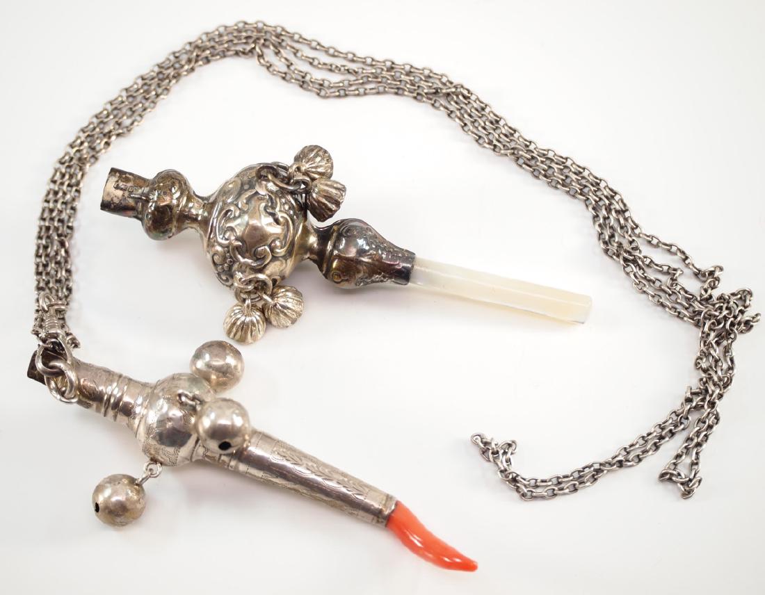 2 Victorian Silver Baby Rattles (1 of 1)