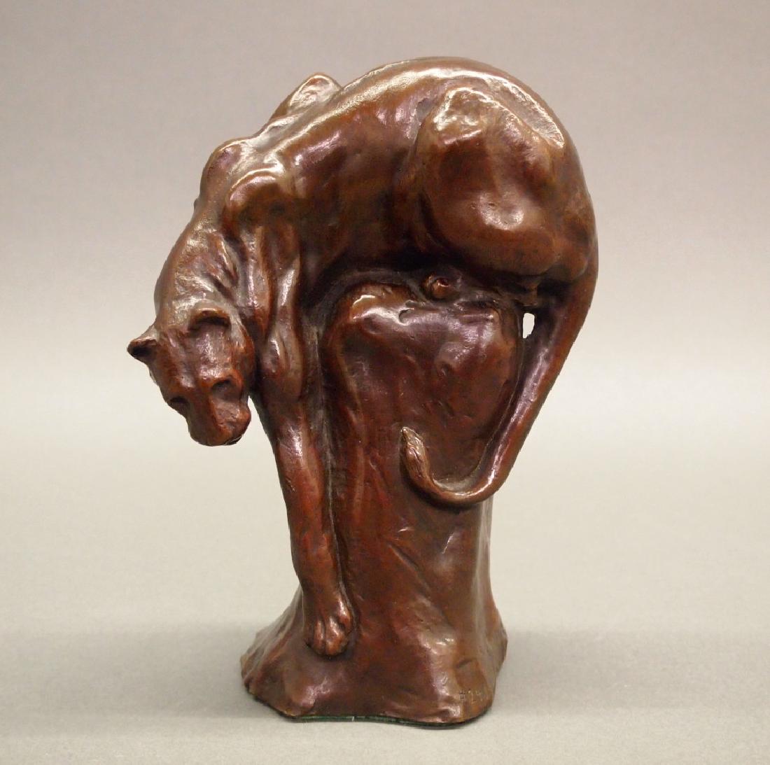 A.V. Hyatt Huntington bronze Sculpture: Anna Vaughn Hyatt Huntington, American, 1876-1973. Bronze sculpture depicting a descending panther. Marked with incised artist signature along with "#241, Gorham Co., 036". Minor wear. 6 1/4" high. ES