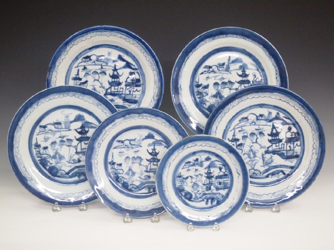 6 Canton blue & white plates (1 of 2)
