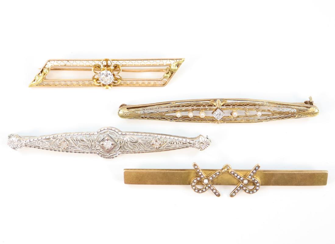 4 Gold, Diamond & Pearl Bar Pins (1 of 1)