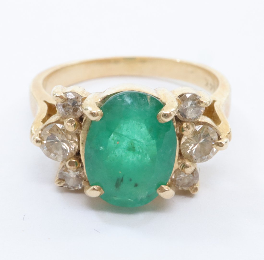 14 kt Gold Emerald Ring with Diamonds (1 of 1)