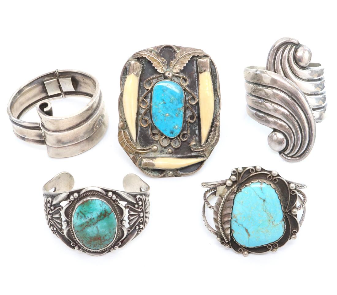 5 American Southwest & Mexican Silver Cuff Bracelets (1 of 2)