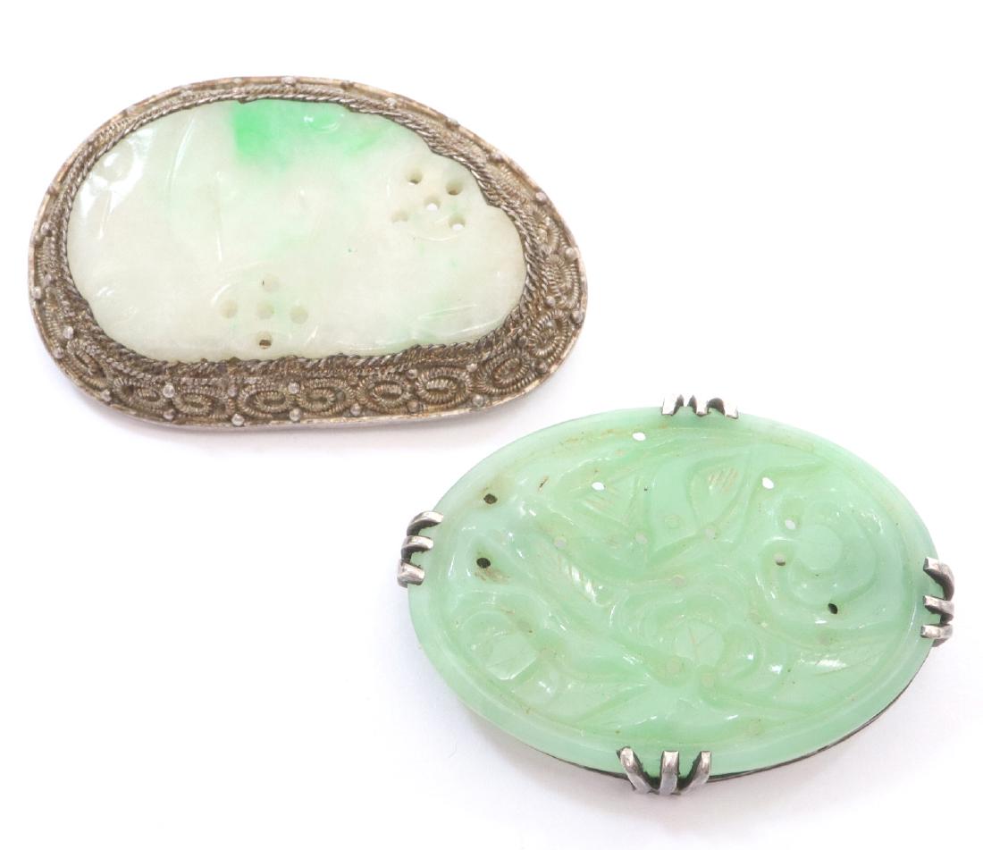 2 Carved Jade Brooches (1 of 2)