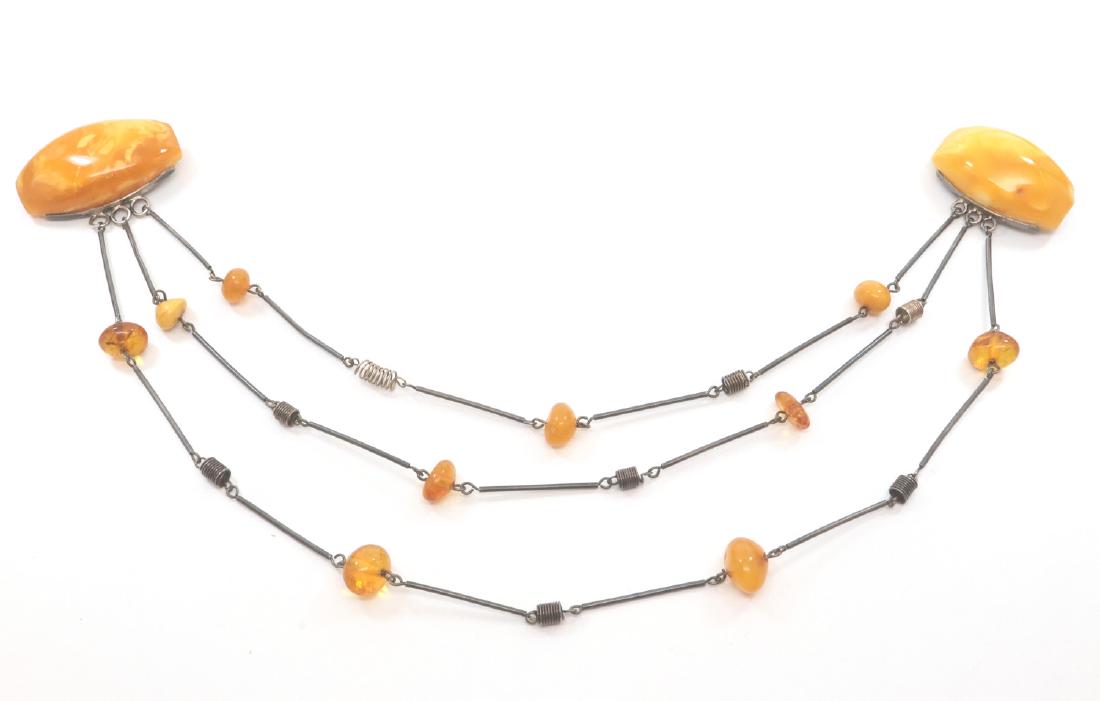 Baltic Butterscotch Amber & Silver Chatelaine Brooch (1 of 1)