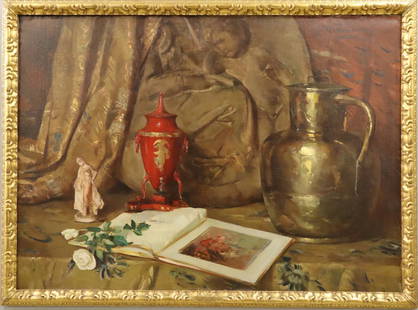 H. R. Rittenberg Interior Scene: Henry R. Rittenberg, American, 1879-1969. Oil on canvas interior scene of William Merritt Chase's 10th Street Studio in New York. Label verso indicates this work was purchased by Mr. Todd directly fro