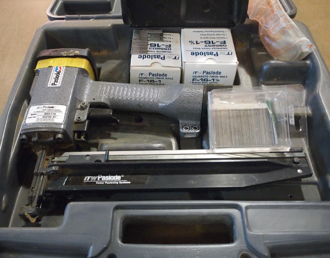 Paslode Model 3250 F16 Finish Nailer: A Paslode model 3250 F16 pneumatic finish nailer. In a case with accessories. Some wear. ESTIMATE $40-60