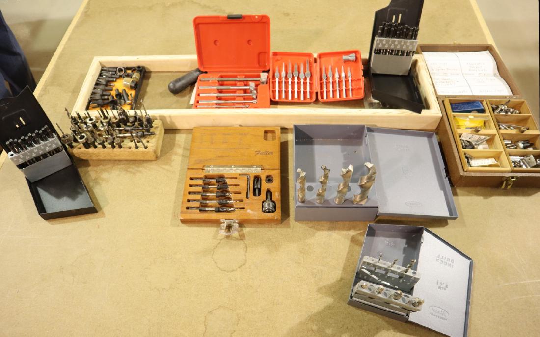 Assortment Of Drill Bits Etc.: A large assortment of drill bits, counter sinks and plug cutters. Some wear. ESTIMATE $20-40