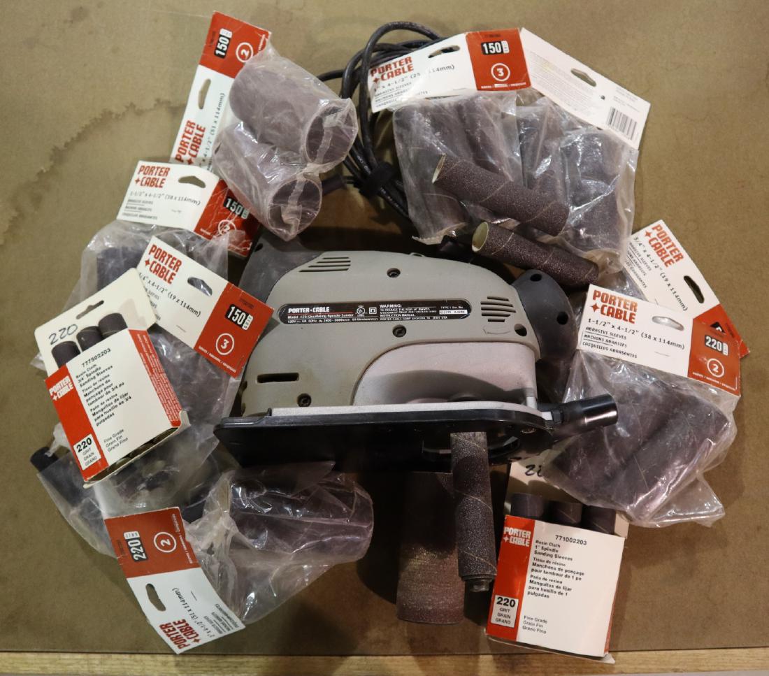 Porter Cable 121 hand spindle sander: A Porter Cable model 3101 laminate trimmer. Some wear. ESTIMATE $30-40