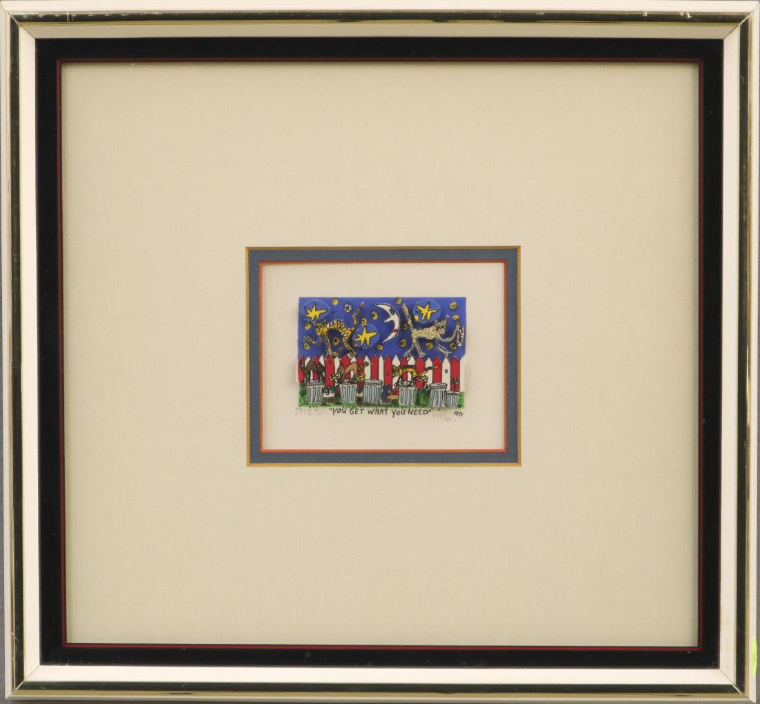 After James Rizzi 3-D Color Lithograph: After James Rizzi, American, 1950-2011. Three-dimensional color lithograph entitled "You Get What You Need"; signed "Rizzi" in pencil at the lower left and numbered "342/350" in pencil at the lower ri