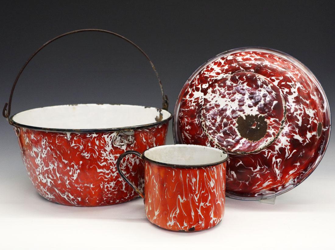 3 pcs of Red & White Graniteware (1 of 2)