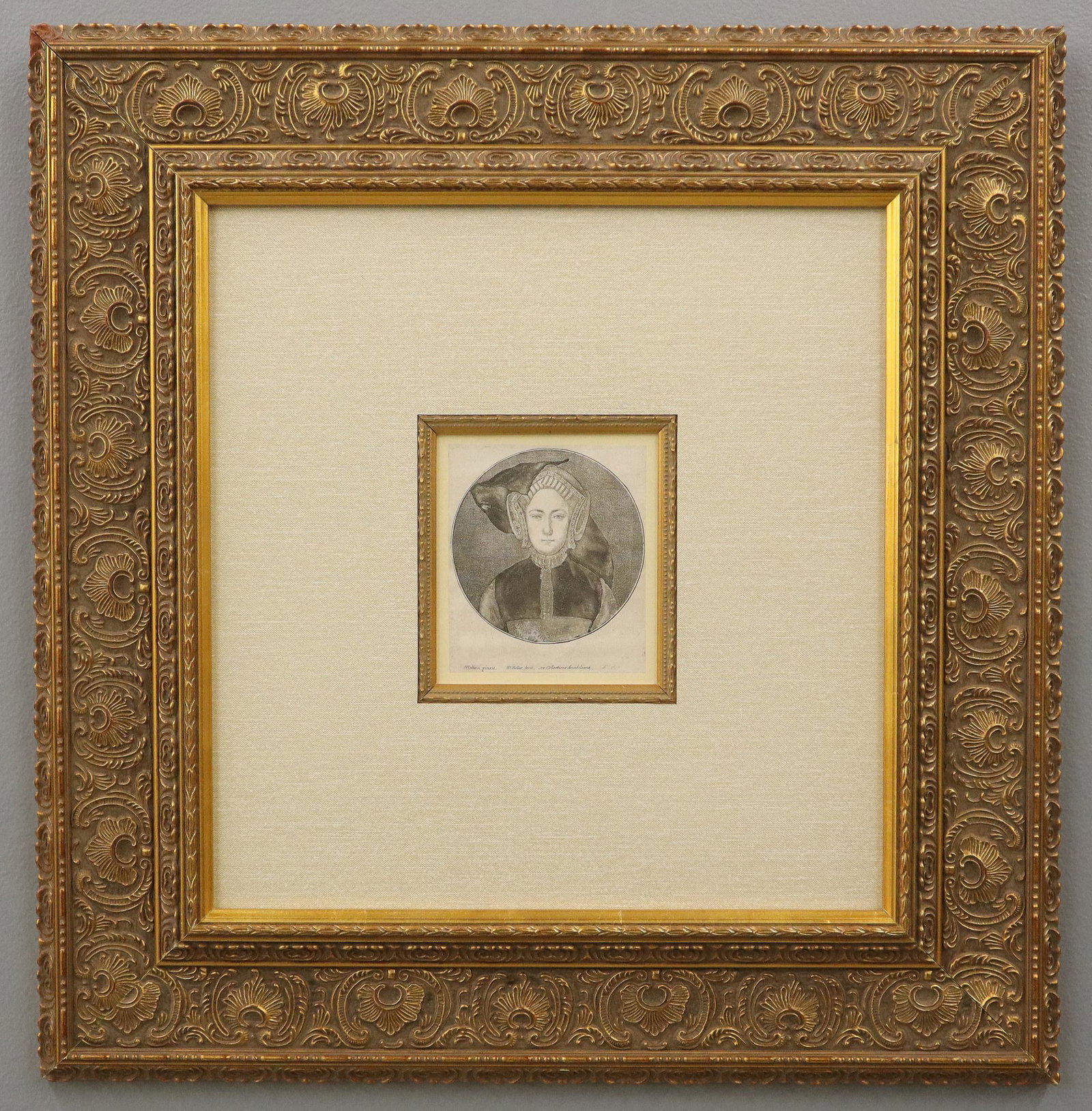 Print of Mary Tudor: After Hans Holbein, a Portrait of Mary Tudor, By Wenceslaus Hollar. Etching depicts a portrait of Mary Tudor, also known as "Mary I" or "Bloody Mary", shown in half length. Marked "H. Holbein Pinscit 