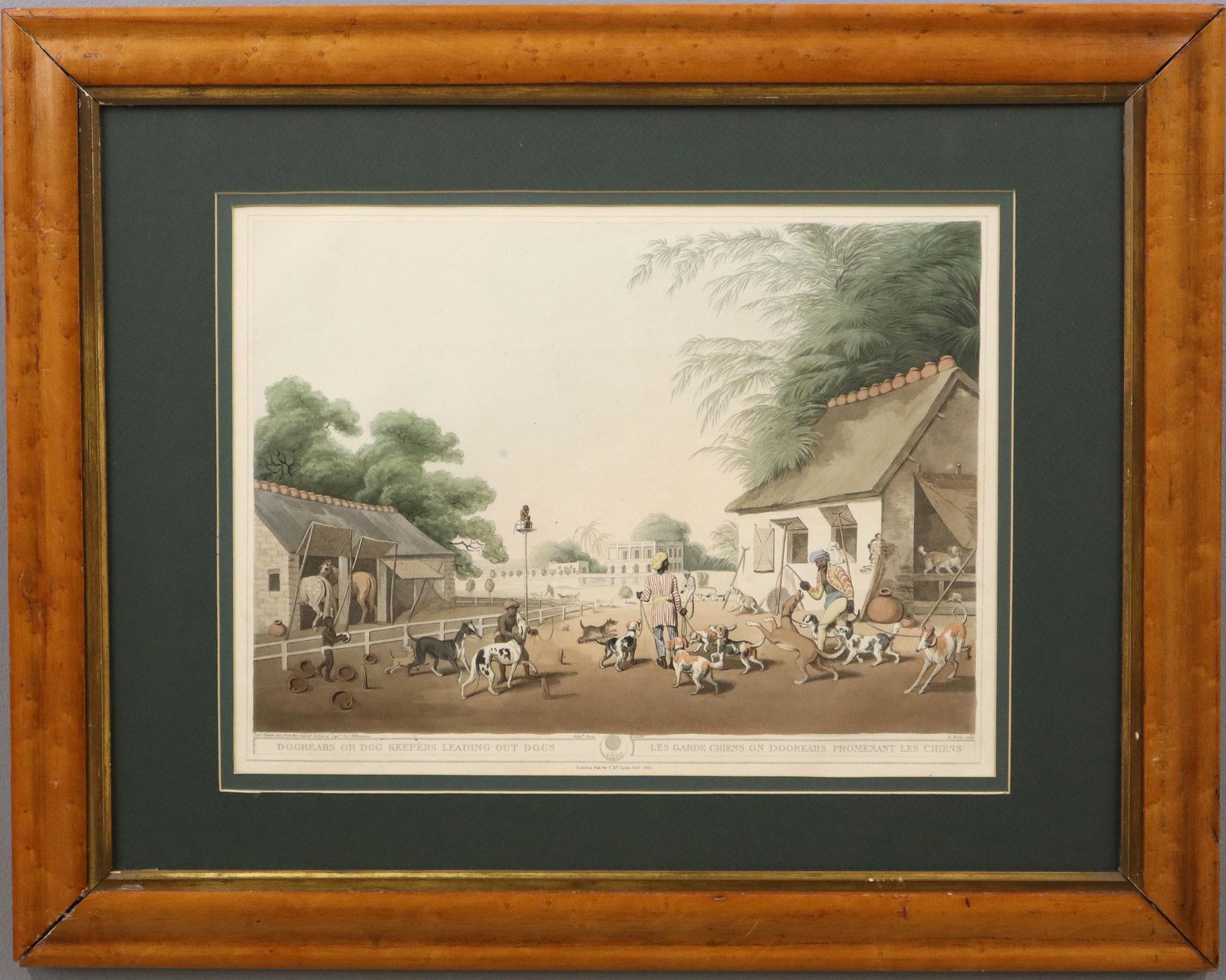 H. Merke Aquatint: A 19th Century Hand Colored Aquatint by H. Merke. After Samuel Howitt's drawings (British, 1755-1822) after Captain Thomas Williamson (1790-1815, titled in English and French, "Dooreahs or Dog Keepers