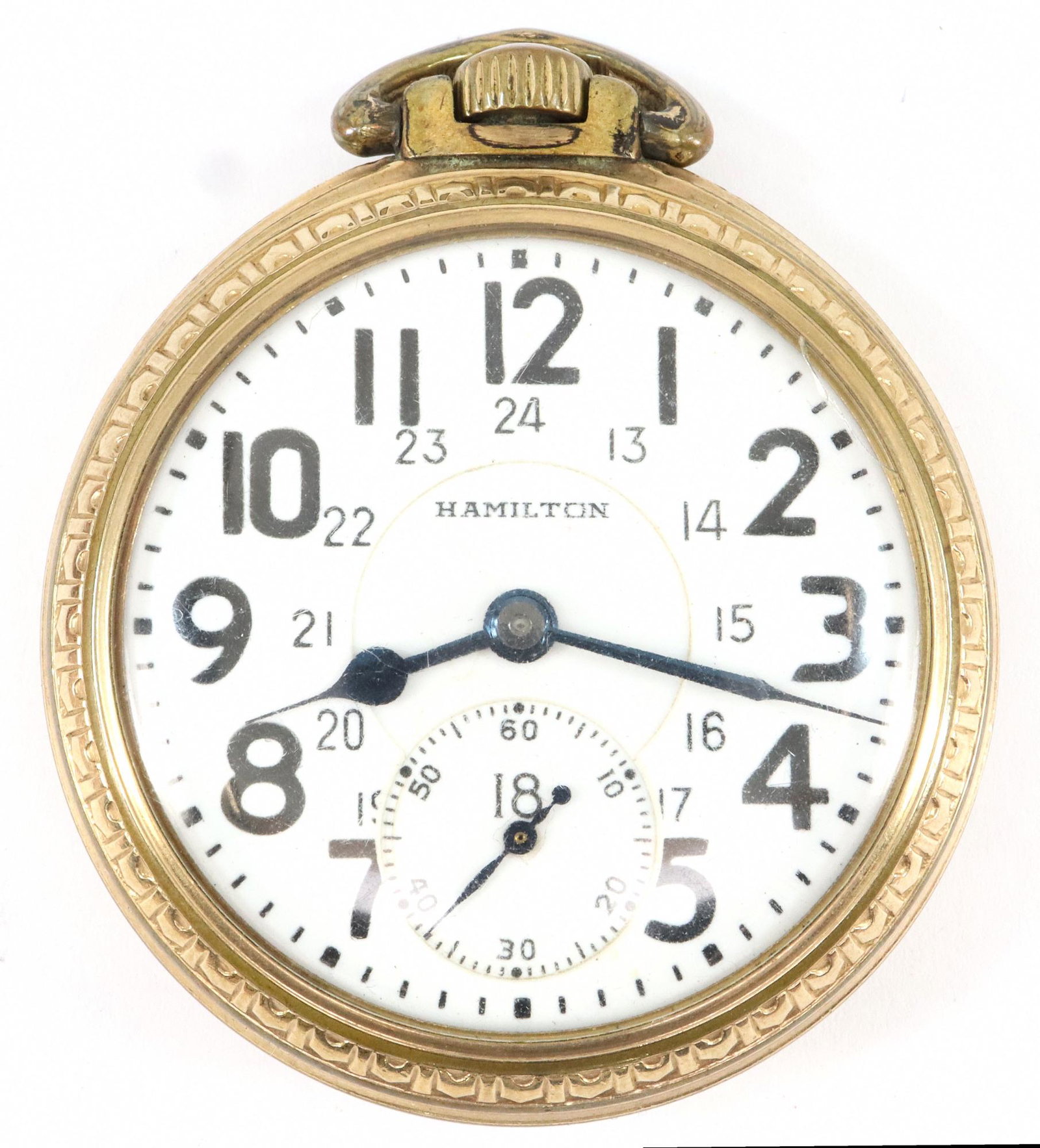Hamilton 992B Railroad Watch: A Hamilton 992B model railroad watch. Made for the Canadian market. 16 size, 21j, Adj temp & 6 pos, GJS, DR, DMK, SW, LS, serial #C255197. Canadian 24 hour DSD w/Arabic numerals. Fortune "Sturdy" 10k,