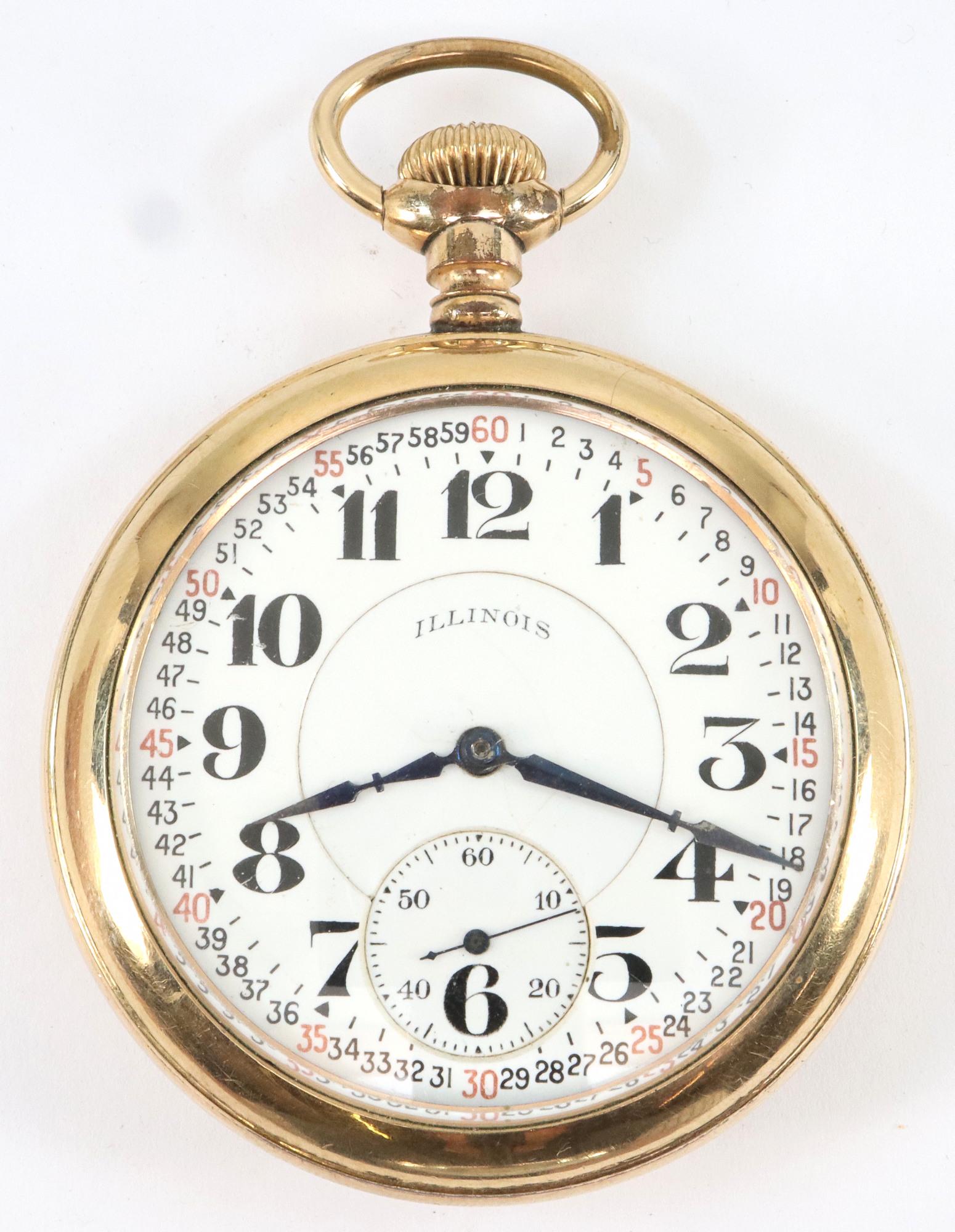 Illinois Bunn Special Railroad Watch: An Illinois "Bunn Special" railroad watch. 16 size, 21j, Adj temp & 6 pos, GJS, DR, DMK, SW, LS, serial #3581416. DSD "Montgomery" w/Arabic numerals. Comet 10 yr fancy GF, OF case. Fine hairlines in d