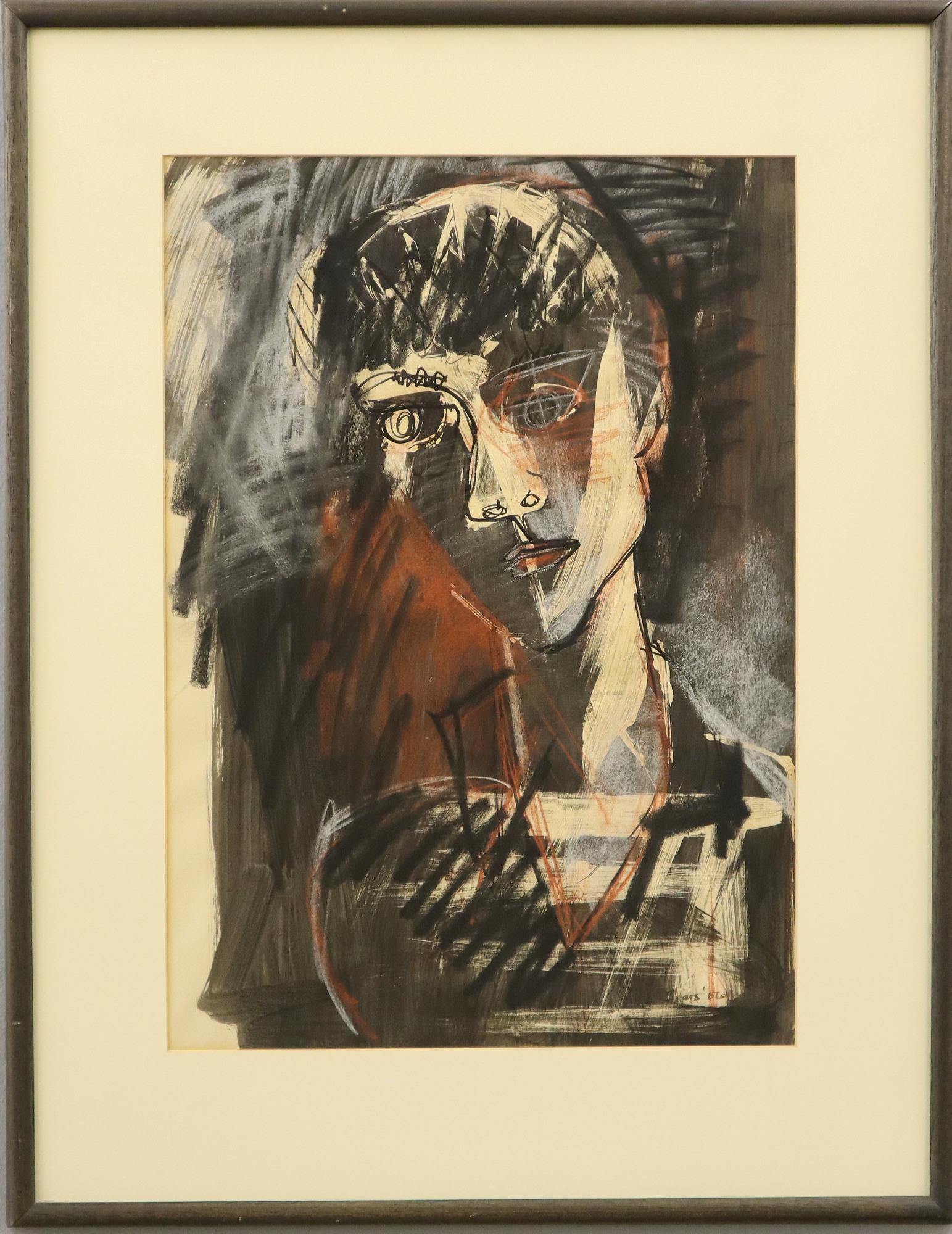 2 Richard Sears Paintings: Richard L. Sears, American, 1924-2013. Two mixed medias on paper depicting an abstract portrait and an abstract nude Signed and dated "Sears '56" at the lower right corner of each. Some rippling to pa