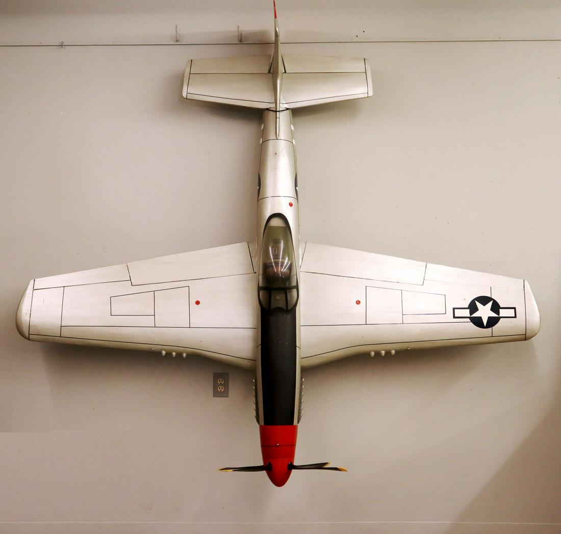 U.S. Fighter Airplane Model: 1980s model U.S. fighter plane. Non-functioning with U.S. Air Force design. Minor surface wear. 96" wide. ESTIMATE $100-200.