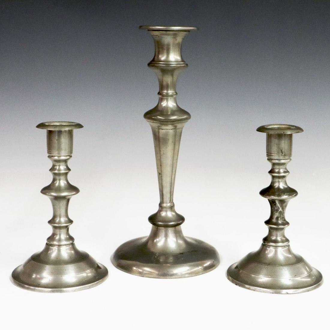 3 American Pewter Candlesticks (1 of 3)