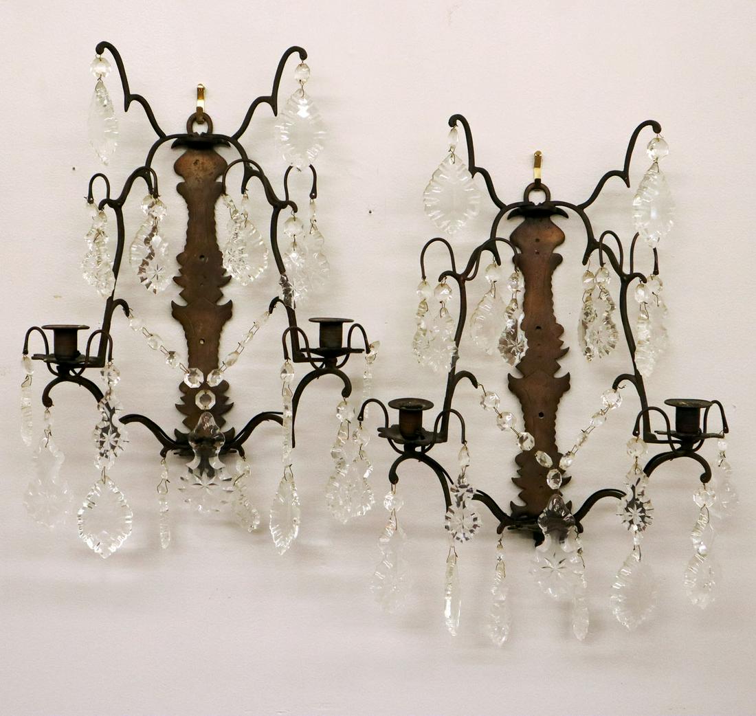 Pr. Bronze & Crystal Sconces (1 of 3)