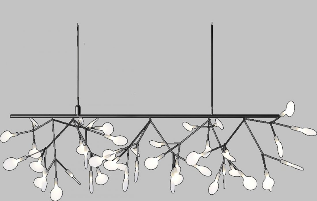 Moooi Heracleum Light: A Moooi Heracleum Endless Suspension Light, c. 2015. Having forty-five lights, a nickel color finish, and poly carbonate lenses. In original shipping box, never installed, appears complete, includes i