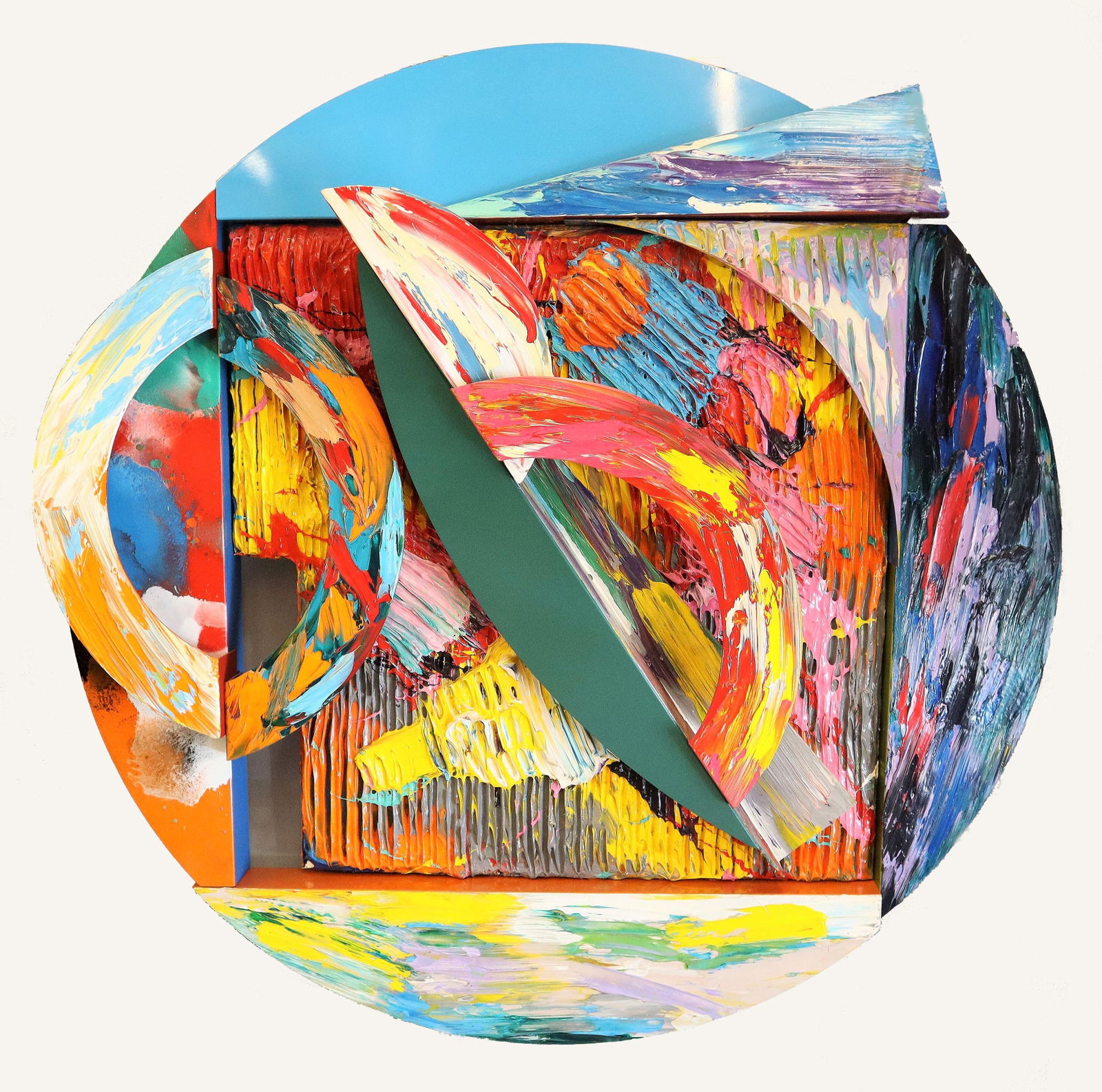 Sam Gilliam Wall Sculpture: Sam Gilliam Jr, American, born in Tupelo, Mississippi, 1933. Lyrical abstractionist wall sculpture entitled "Ain't More Than Music, 1988" in worked acrylic/polypropylene on canvas and multi-section al