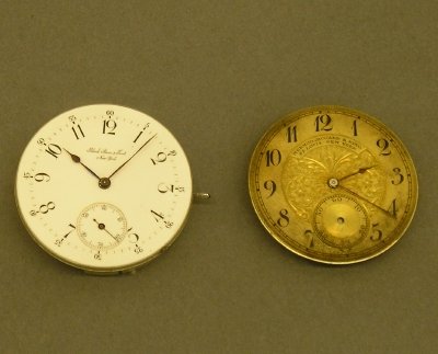 2 21 jewel pocket watch movements: 2 21 jewel pocket watch movements. A Black, Starr & Frost and a Mermod, Jaccard & King. As found. ESTIMATE $50-100