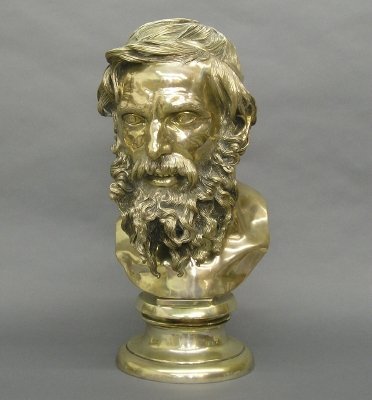 V. Gemito "Il Philosofo" bust: Vincenzo Gemito, Italian 1852-1929. Silvered Nickel bust entitled "Il Philosofo" or The Philosopher. Depicts an older gentleman with a beard and hair tied back. Incised signature "Gemito, 1922" with G