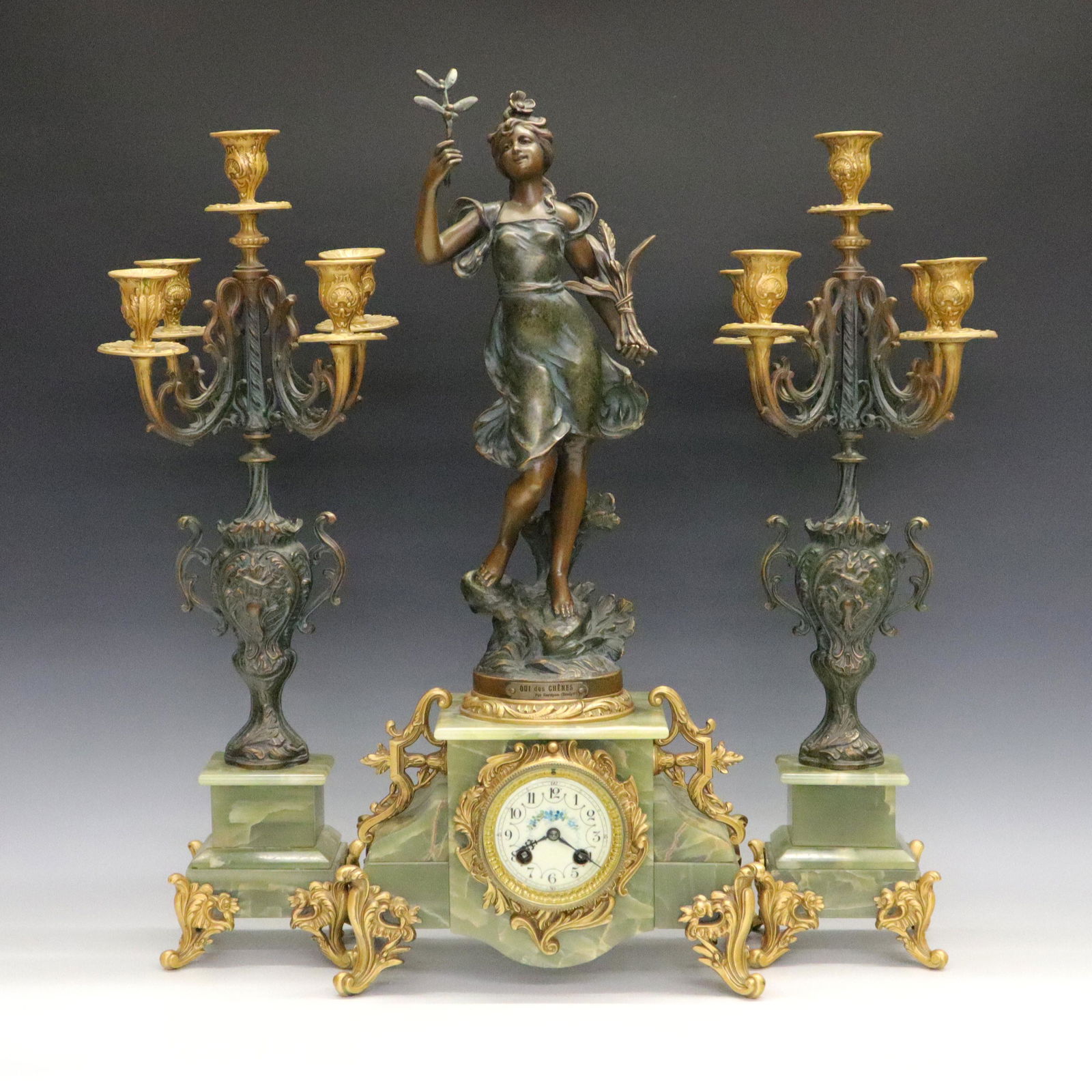 French Onyx Clock Set by A.D. Mougin (1 of 5)