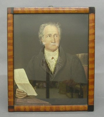 Portrait of Goethe: Portrait of Johann Wolfgang von Goethe at the age of 79. A late 19th century print after the 1828 original by Joseph Stieler. In a paint decorated frame 10 1/2 x 12 1/2" overall. Minor wear. ESTIMATE 