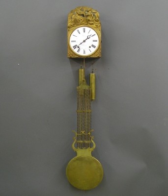 French Morbier clock: A turn of the century French Morbier clock by "Bertin, a Gueret". 8 day weight driven time and strike movement with crown wheel escapement and a simple calendar, porcelain dial with embossed Brass sur