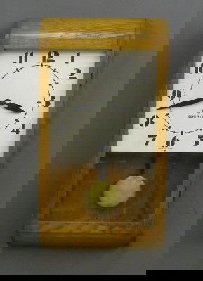 Seth Thomas wall clock: A mid 20th century Seth Thomas "Observer" model wall clock. 8 day spring driven time only movement with a square painted dial. Oak case with single long glass door. Paper label on reverse, 90%+ intact