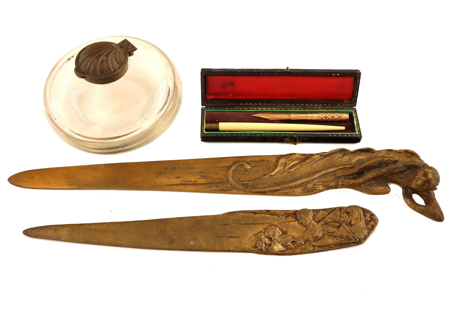 3 Bronze Desk Accessories & Pen (1 of 1)