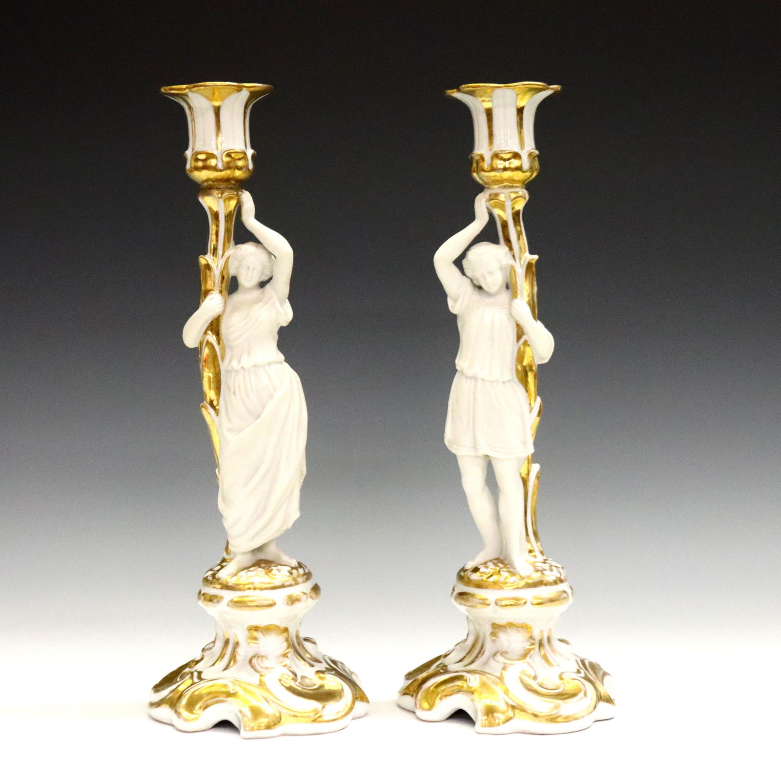 Pr Bisque Porcelain Figural Candlesticks (1 of 4)