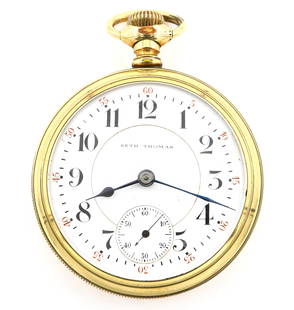 Seth Thomas 260 Railroad Watch: A Seth Thomas Model 260 Railroad watch. 18 size, 21 j, Adj 6 pos, DMK, GJS, SW, LS, GF engraved case, OF, Porcelain DSD with Arabic numerals marked "Seth Thomas". Serial #223478. Minor case wear,