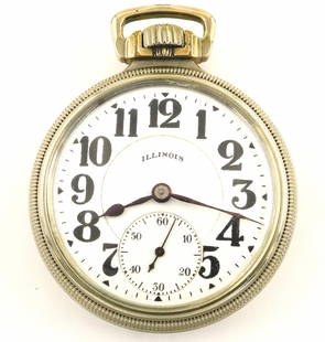 Illinois Bunn Special Railroad Watch: An Illinois "Bunn Special" Model Railroad watch. 16 size, 21 j, Adj Temp & 6 pos, DR, DMK, SW, LS, Keystone Nickel, OF, Porcelain DSD with Arabic numerals marked "Illinois". Serial #4406110. Minor