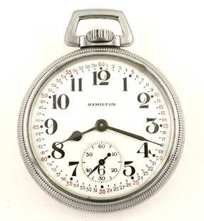 Hamilton 992B Military Watch: A Hamilton 992B Model Military watch. 16 size, 21 j, Adj Temp & 6 pos, Mvt marked "U. S. GOVT", DMK, SW, PS, Keystone Base Metal, OF, Rear cover engraved "U. S. ORDINANCE DEPT., WATCH- R.R.