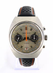 Breitling Datora Chronograph: A 1970's Vintage Breitling "Datora" model gentleman's Chronograph, reference 592. 17j, manual wind movement, "Reverse Panda" Silvered dial with subsidiary dials, baton markers and date aperture,