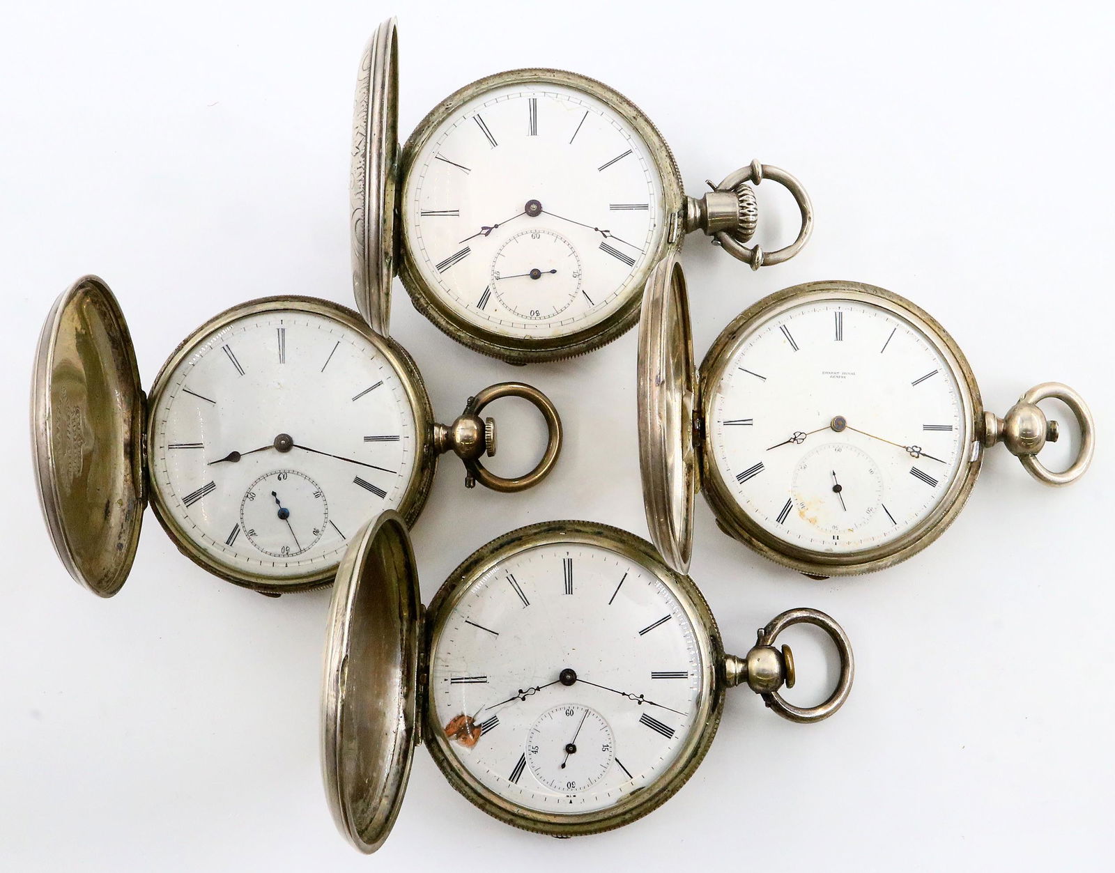 4 Swiss Coin Silver Pocket Watches (1 of 3)