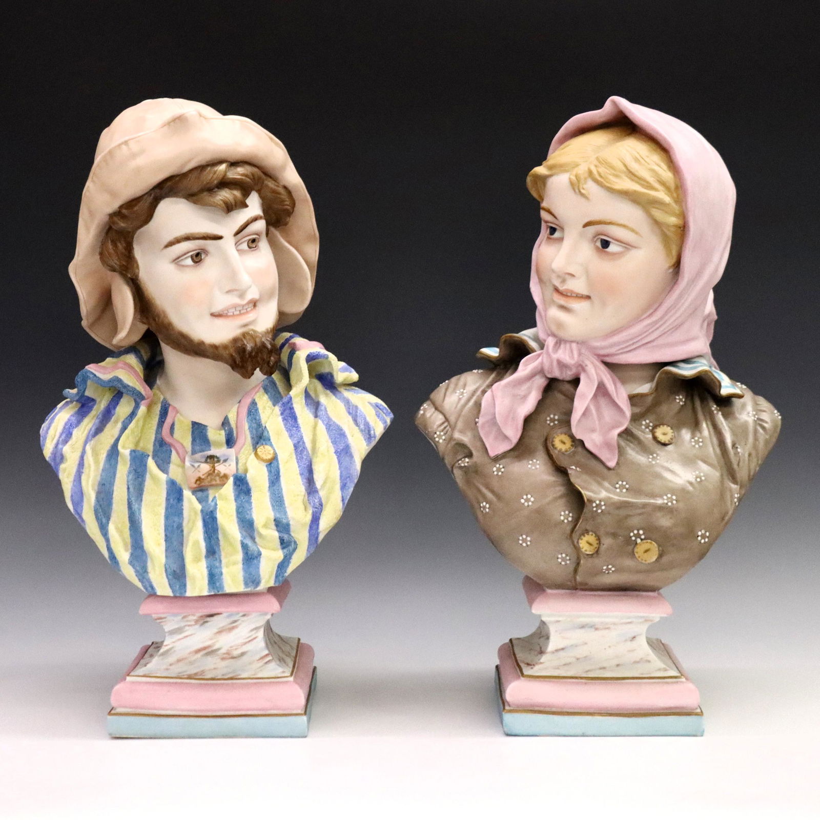 Pr French Bisque Porcelain Busts (1 of 2)