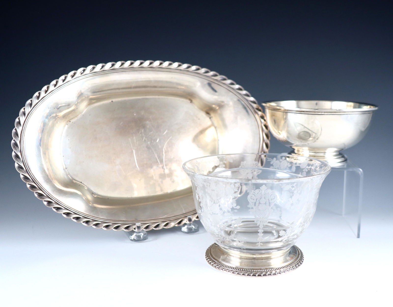 3 pcs Sterling & Etched Glass (1 of 1)