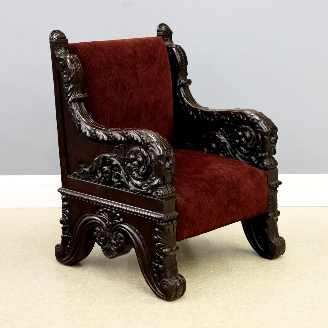 Carved Mahogany Library Chair (1 of 3)