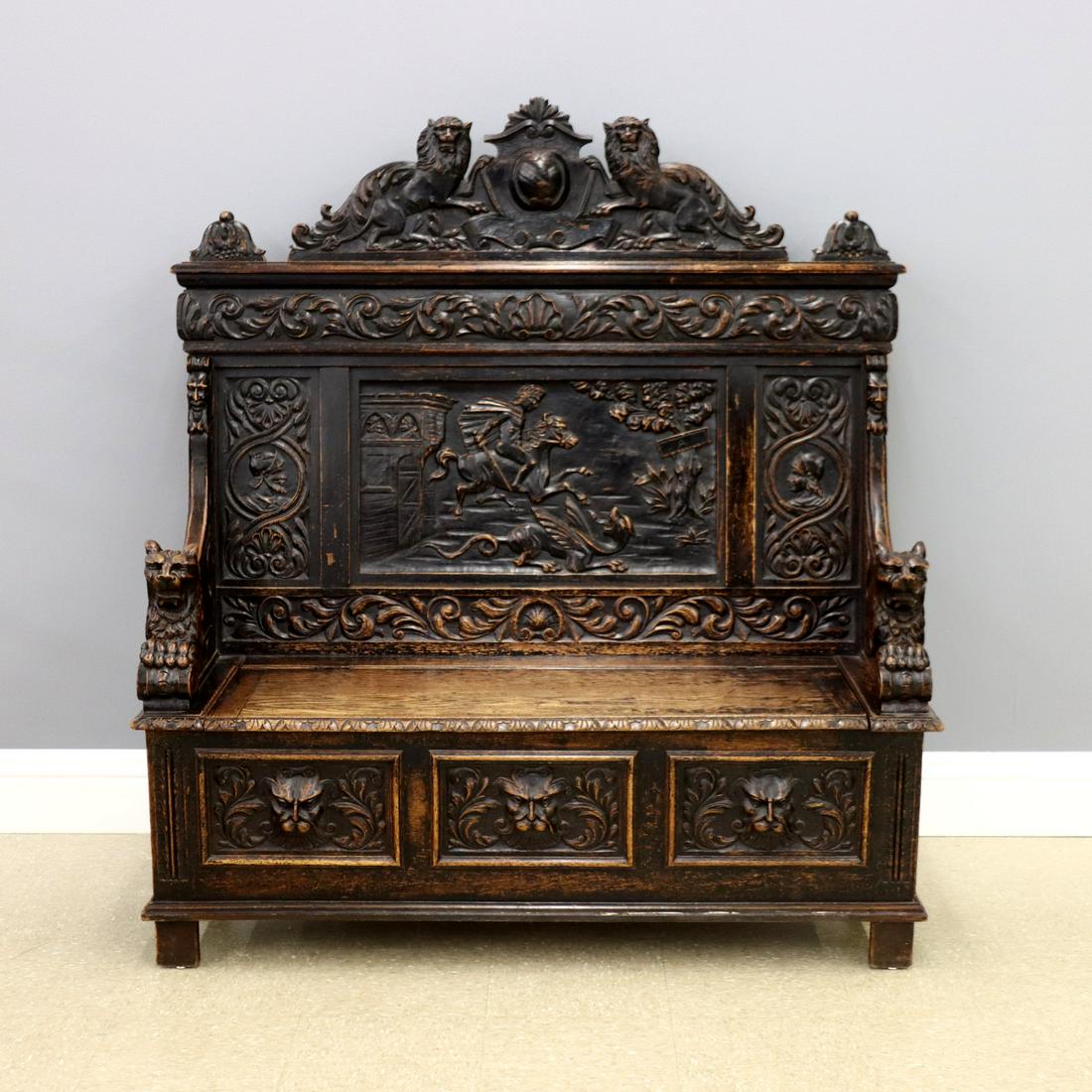 Carved French Hall Bench (1 of 6)