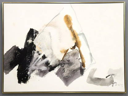 Chuang Che Abstract: Chuang Che (Zhuang Zhe), Chinese/American, b. 1934. A 20th century oil on canvas abstract landscape, numbered "102". Signed in characters lower right, signed "Chuang Che" and dated "1978" verso. 